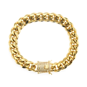 Men's hip hop Cuban link bracelet in gold finish with micro-pave zirconia clasp