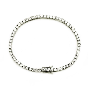 Classic silver tennis bracelet with round cubic zirconia stones and secure clasp