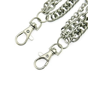 Close-up of dual-layer silver punk hip-hop chain with swivel lobster clasps for pants