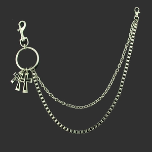 Hip Hop Punk Double Layer Metal Pants Chain With Cross Pendants Zinc Alloy Iron Waist Chain For Men Streetwear Stage