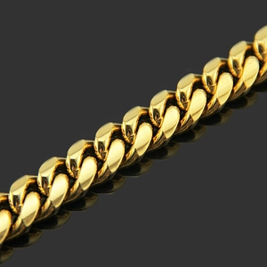 Polished gold stainless steel Cuban link chain bracelet with micro-pave zircon for men