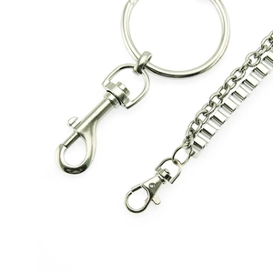 Punk style double layer silver metal pants chain with lobster clasps and key rings