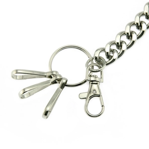 Polished silver metal punk trousers chain with Cuban links and multi-functional clips