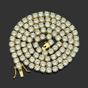 Hip hop gold-plated tennis chain necklace with shiny round-cut cubic zirconia crystals