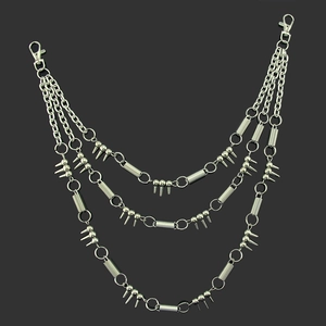 Punk Men Hip Hop Multi Layer Metal Pants Chain With Spikes Spring Loops Retro Gothic Silver Waist Chain Jewelry Gift