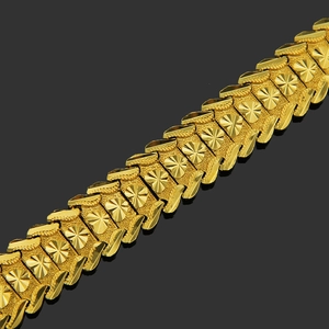 Men's wide hip hop gold chain bracelet featuring heart and geometric textured relief