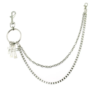 Chaîne De Pantalon Double Couche En Métal Pour Hommes Avec Pendentifs Croix Couleur Argent Punk Streetwear Chaîne De Taille Portefeuille
