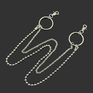 Men's hip-hop multilayer silver wallet chain with double layers and large metal rings