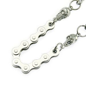 Punk metal wallet chain with detailed skull pendant and industrial bike chain links