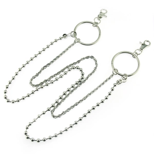 Men's hip hop punk silver double layered pants chain with metal O-rings and lobster clasps