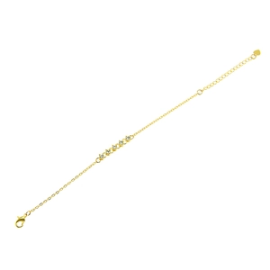 Rose gold chain bracelet featuring five round clear crystals and a delicate heart pendant