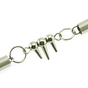 Silver punk spring waist chain for jeans featuring industrial style metal spike pendants