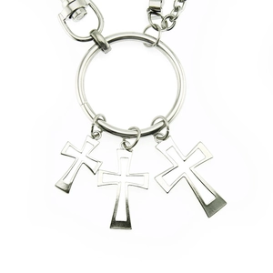 Chaîne de pantalon double en métal argenté avec trois pendentifs croix creux style hip hop