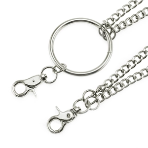 Men's hip hop punk silver multi-layer metal wallet chain with O-ring and lobster clasps