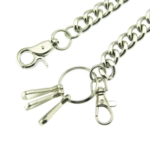 Hip-hop silver metal pant chain with lobster clasps and key rings for punk rockers