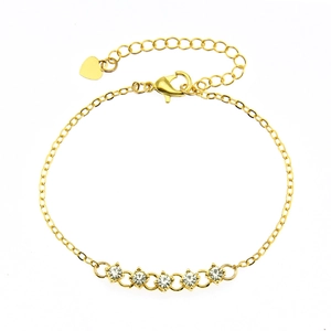 Minimalist Alloy Rhinestone Bracelet For Women Gold Rose Gold Plated Round Stone Chain Bracelet With Heart Pendant Jewelry