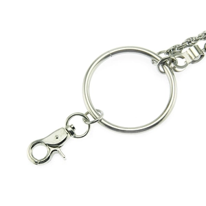 Detail of silver multi-layer hip hop wallet chain with lobster clasp and round ring