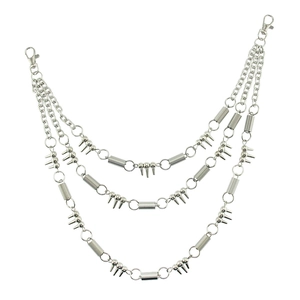 Men's 3-Layer Punk Hip Hop Pant Chain Silver Alloy Waist Belt Chain With Spikes And Spring Design For Jeans Men Jewelry