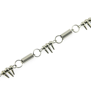 Three-layer silver punk wallet chain with metal spikes and industrial spring links