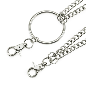 Silver punk hip hop waist chain with double metal strands and heavy duty circle ring