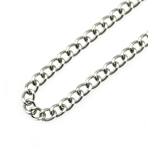Polished silver metal hip-hop pants chain with classic flat oval curb links for men