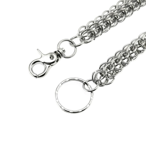 Punk style silver braided metal waist chain for men with lobster clasp and flat key ring