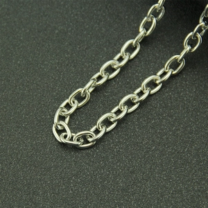 Detailed close-up of polished silver triple-layer metal trouser chain links