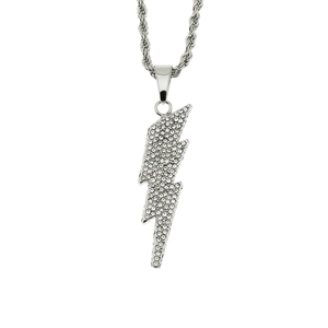 Close-up of hip hop lightning bolt pendant necklace with shimmering crystal rhinestones