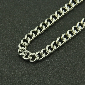 Three-layer silver curb chain for men's jeans with glossy metallic finish