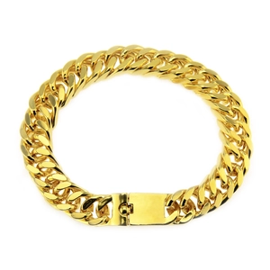 Chunky gold-plated flat Cuban link bracelet for men with a secure rectangular clasp