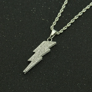 Hip hop lightning bolt pendant necklace with sparkling zircons and a classic rope chain