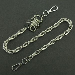 Punk retro scorpion biker wallet chain with thick twisted silver metal links
