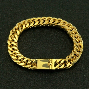Men's Hip Hop Gold Plated Cuban Link Bracelet Iced Out Rhinestone Chain Personalized Domineering Streetwear Fashion Jewelry