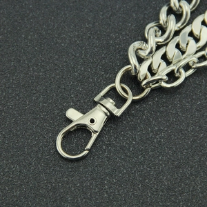 Rugged three-layer silver metal pants chain with heavy-duty rotating lobster clasps