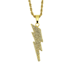 Hip Hop Lightning Pendant Necklace Alloy Stainless Steel Rhinestone Sparkling Inlaid Design Street Fashion Men Jewelry