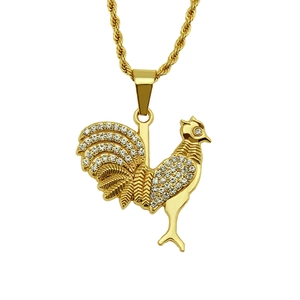 Vintage Hip-Hop Gold Legierung Hahn Anhänger Halskette Strass Besetzt Tierform Seilkette Mode Schmuck Für Unisex
