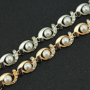 Elegant gold and silver leaf bracelets with pearls and sparkling rhinestones