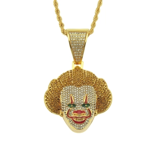 Icy Hip-Hop Pennywise Clown Anhänger Halskette mit vergoldeter Seilkette für Herren