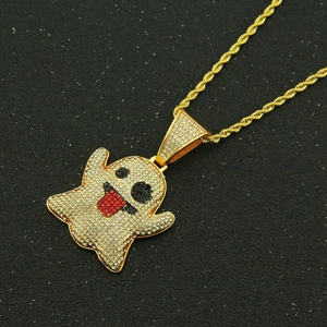 Collier avec pendentif emoji fantôme hip-hop serti de cristaux et chaîne torsadée