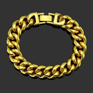 Bracelet cubain hip hop doré de 15mm pour hommes avec fermoir pliable sécurisé
