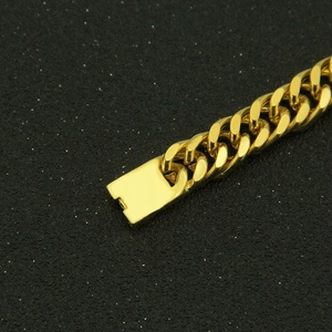 Polished gold hip-hop Cuban link bracelet for men with a flat secure rectangular clasp