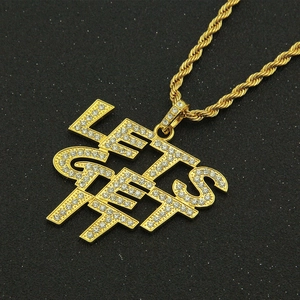 Iced-Out Hip-Hop Goldkette mit LET'S GET IT Buchstaben-Anhänger und Kordelkette