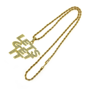 Hip Hop Goldkette mit LET'S GET IT Buchstaben Anhänger und eleganter Kordelkette