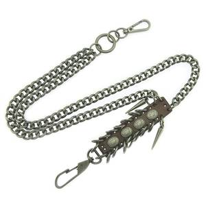 Men's punk silver hip hop trousers chain with double link chains and leather spikes