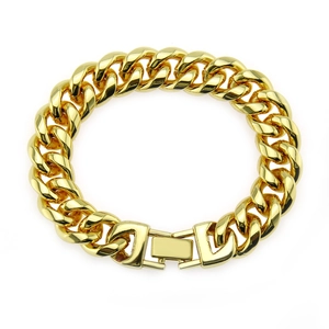 Bracelet Maille Cubaine Hip Hop pour Hommes Alliage Électroplaqué Dominant Grosse Chaîne Pavé de Strass Style Rapper Bijoux Or Argent