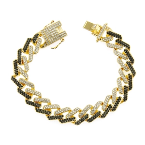 Detail of Cuban link chain with alternating clear rhinestones and black crystals