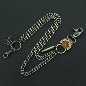 Double-layered punk style trousers chain with skull and bullet charms for men