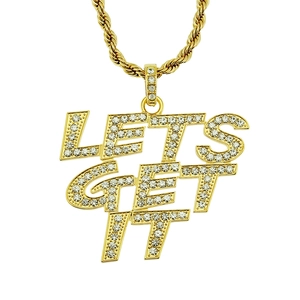 Hip Hop Iced Out Let's Get It Buchstaben Anhänger Halskette Gold Farbe Legierung Strass Seilkette Streetwear Schmuck Für Herren
