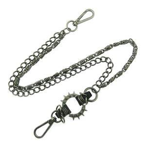 Detail of silver double-layered punk metal pants chain with spikes and lobster clasps