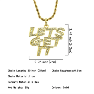 Hip-Hop-Goldkette mit eisgekühltem LET'S GET IT Anhänger und 75 cm langer Seilkette